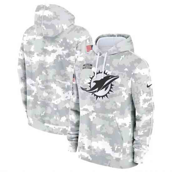 Men Miami Dolphins 2024 Arctic Camo Salute To Service Club Fleece Pullover Stitched Hoodie